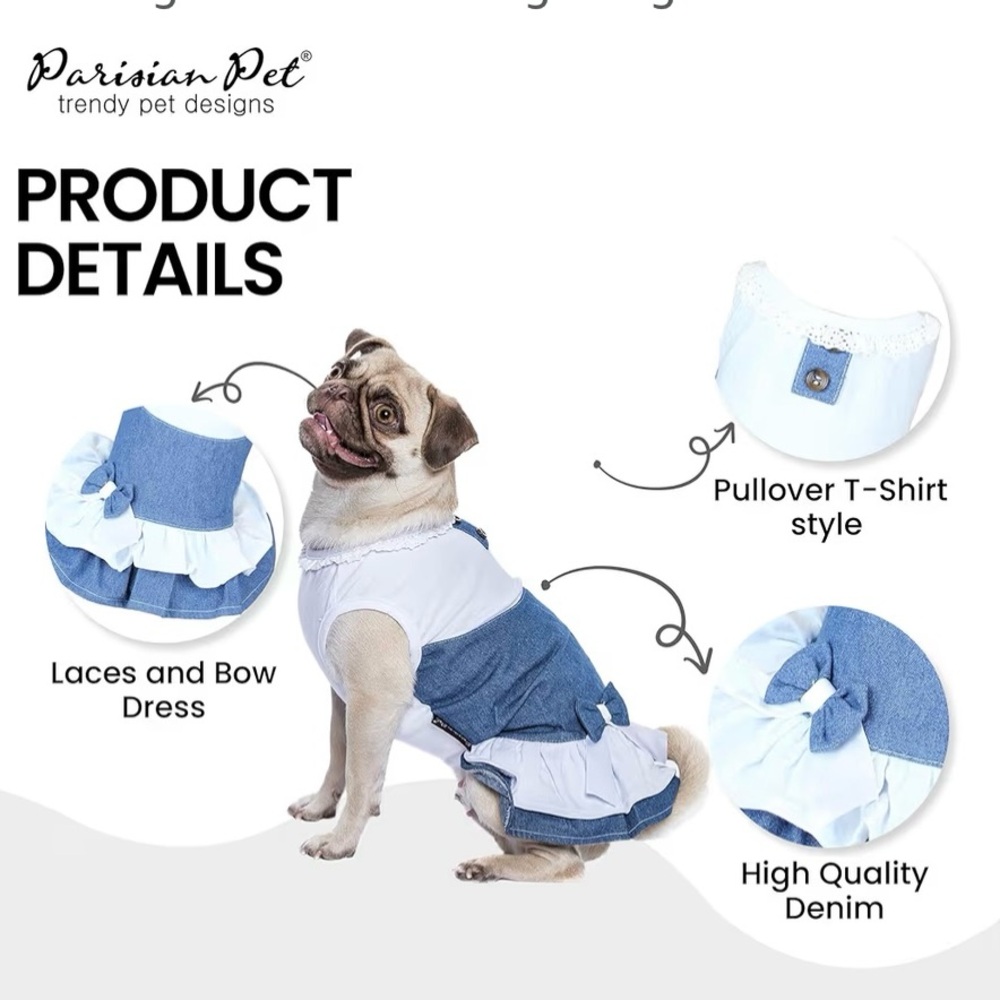 Parisian Works Denim and White Lace Dog Dress size XL. Check size chart.